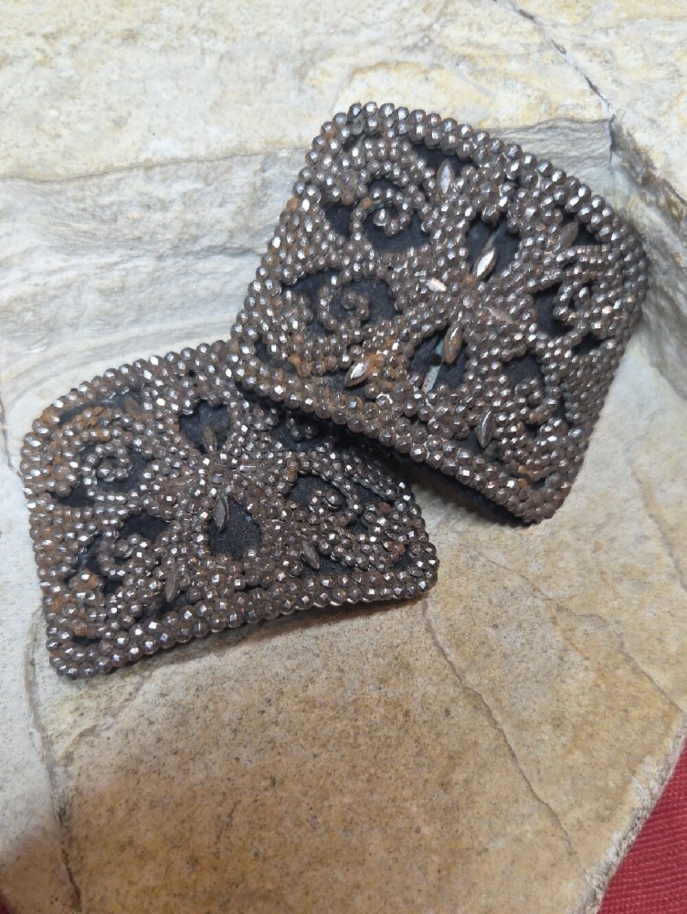 Antique 1800's LW Paris shoe buckle vintage steel Art Deco Show clip Black